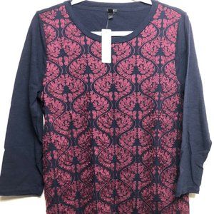 J Crew Navy Crimson Embroidered Top